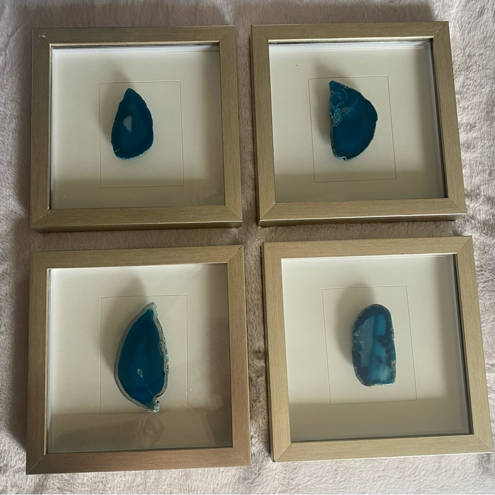 Silver Shadow Box With Blue Geode Rock Set Of 4